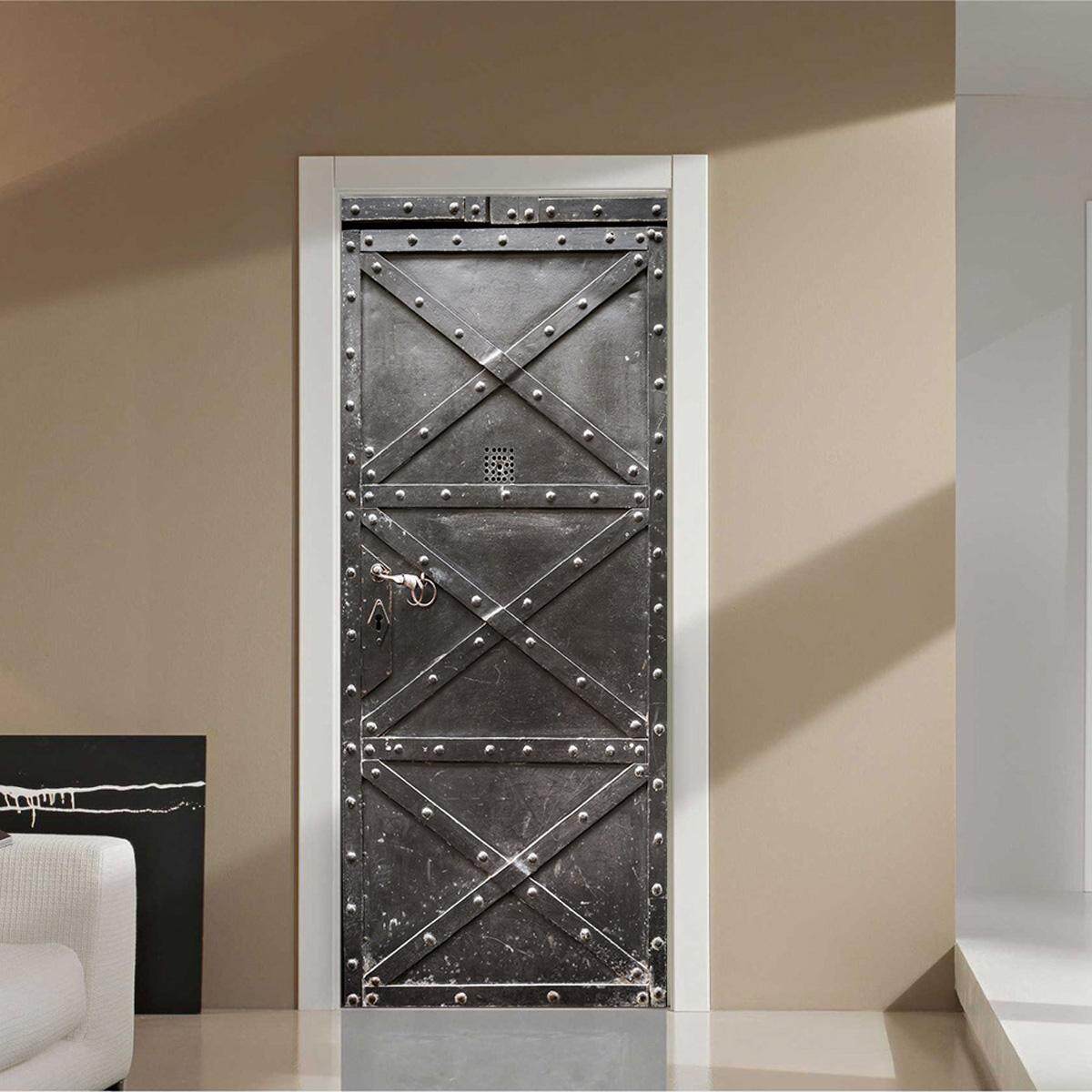 Iron Gate Sticker PVC Self Adhesive Waterproof Refrigerator Door Room Cover Wallpaper Decal