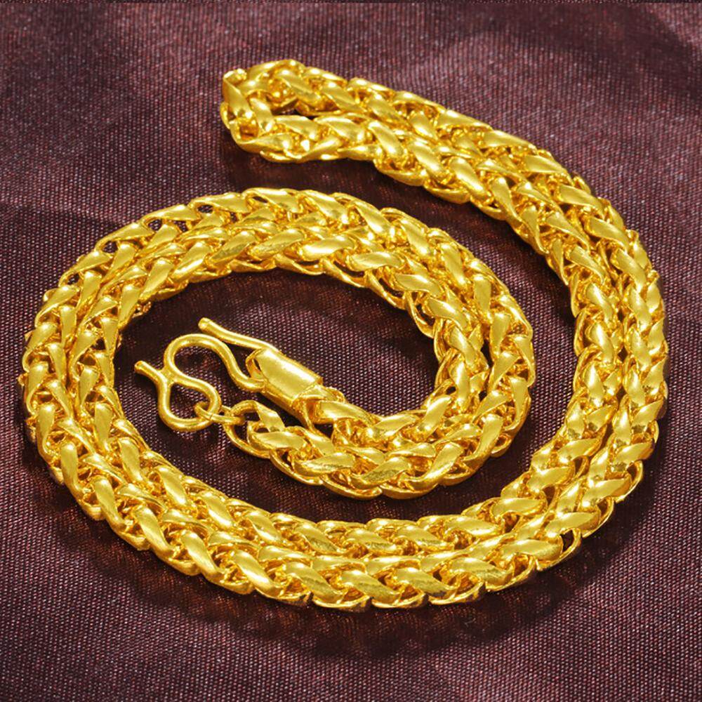 Kemstone Simple 60CM 24K Alluvial Gold Plated Brass Horsewhip Necklace Jewelry For Men