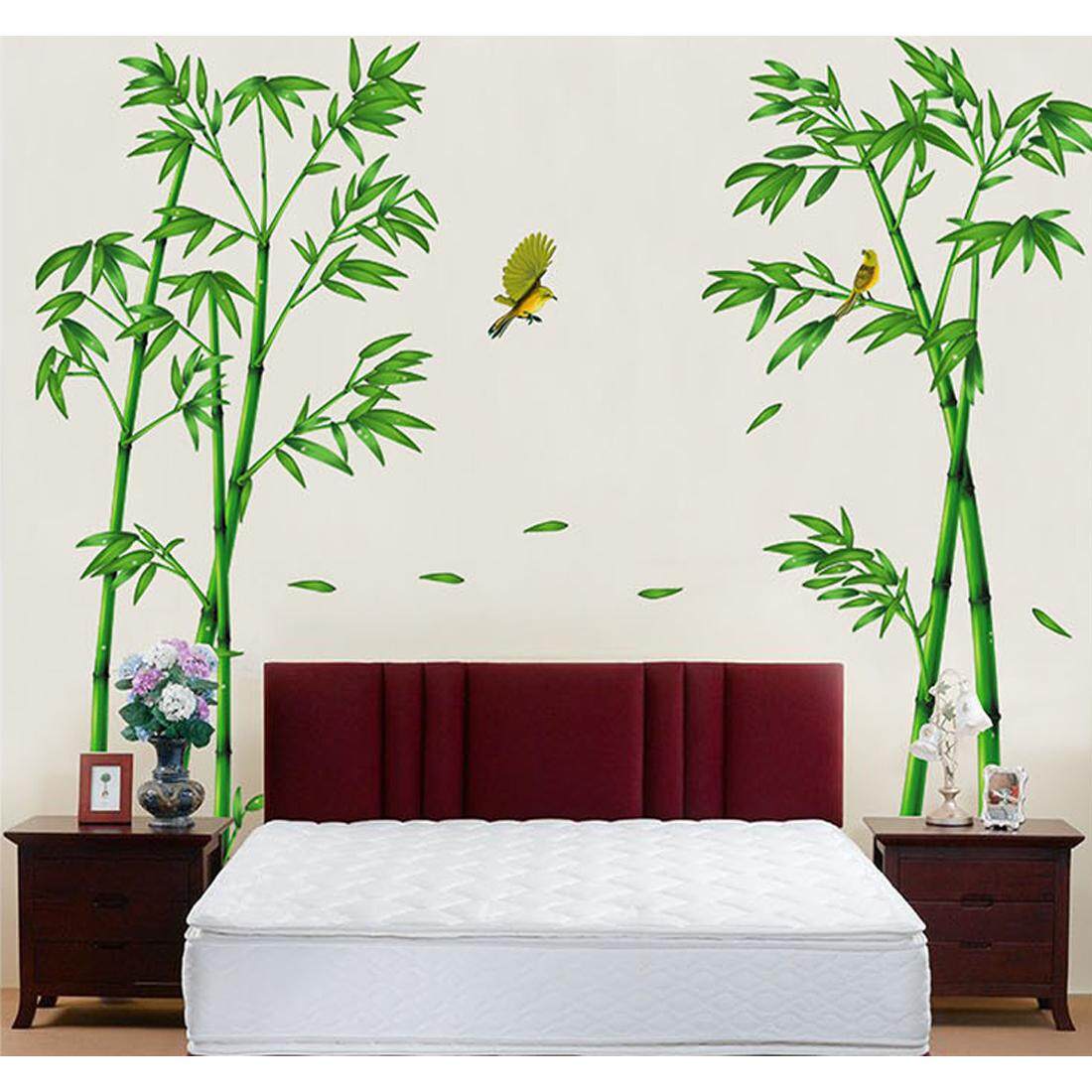 Green bamboo Bird PVC Wall Decals DIY Home Sticker WallPaper Vinyl Wall arts Pictures Removable Murals For House Decoration Baby Living Rooms Bedroom Toilet