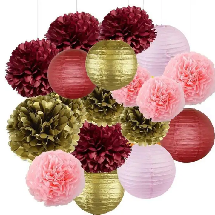 Bridal Shower Decorations 18pcs Burgundy Pink Gold Birthday