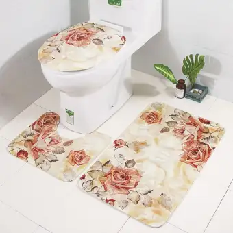 New Year 3pcs Bathroom Carpet Set Non Slip Bathroom Mat Toilet
