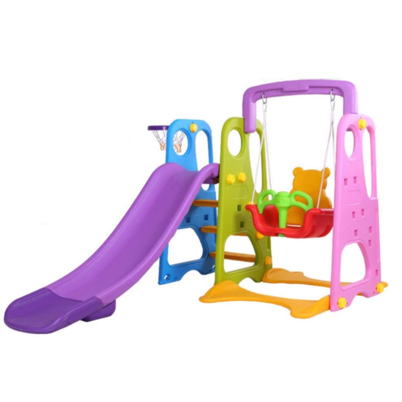 Nava Diy Children Slide And Swing With Basketball Net For Indoor Outdoor
