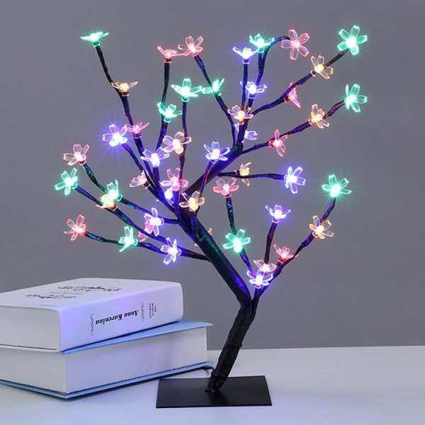 15.75\" 36LEDs Cherry Blossom Desk Top Bonsai Tree Light Branch Lamp Chrismas Festival Decorations # Multicolor