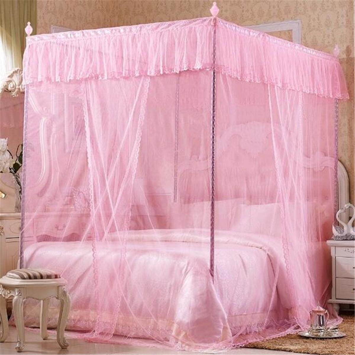 1.8mX2m 4 Corner Post Bed Canopy Lace Mosquito Net Netting Bedding (No Bracket) King Size