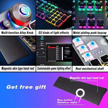 GoodGoal AULA GAMING มัลติมีเดียคีย์บอร์ดปุ่มควบคุม PC คีย์บอร์ดเล่นเกมพร้อมที่ยึดข้อมือโลหะชุบ Key cap-F2088