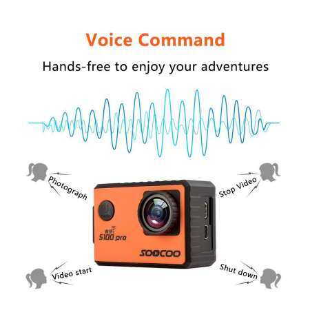 SOOCOO Voice Control S100Pro Wifi 4K Action Camera 2.0 Touch Screen with Gyro and Remote, GPS Extension(GPS Model not include), orange