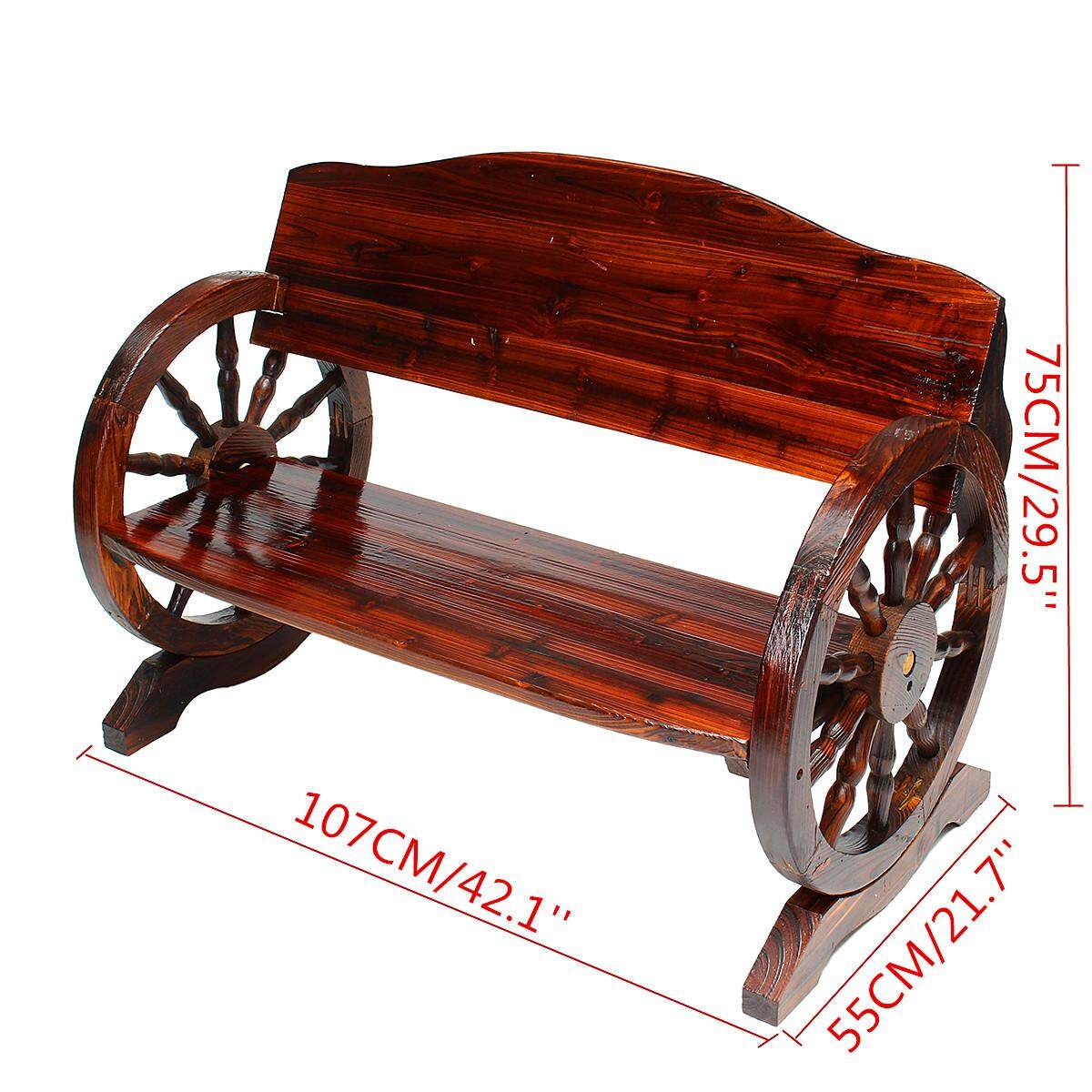 Garden Wooden Bench 2 3 Seat Burnt Wood Solid Cart Wagon Wheel