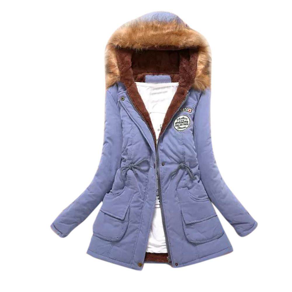 Womens Warm Long Coat Fur Collar Hooded Jacket Slim Winter Parka Outwear Coats