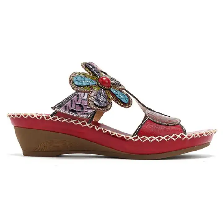socofy bohemian leather adjustable hook loop printing forest sandals