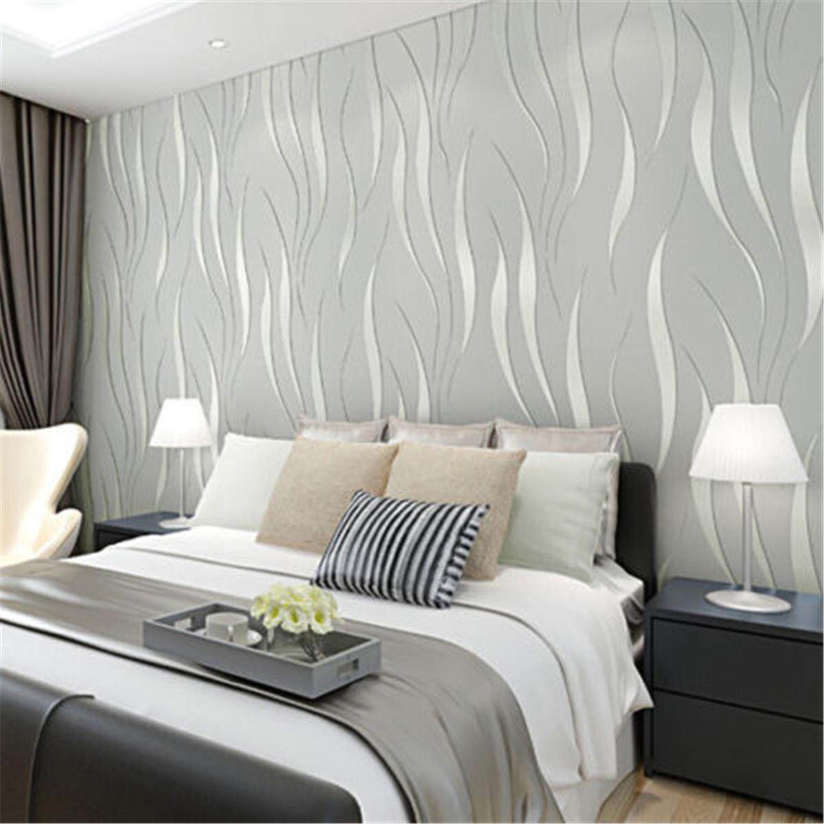 3D Modern 10m Wallpaper Non-Woven Bedroom Stickers Living Room Background Decor #Silver Gray