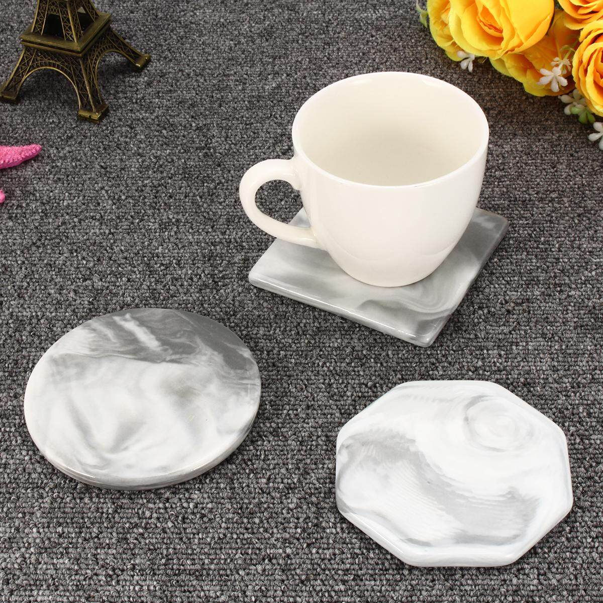 Marble Patterned Decorative Anti-Slip Ceramic Coaster Mat Protect Table Surface#Round