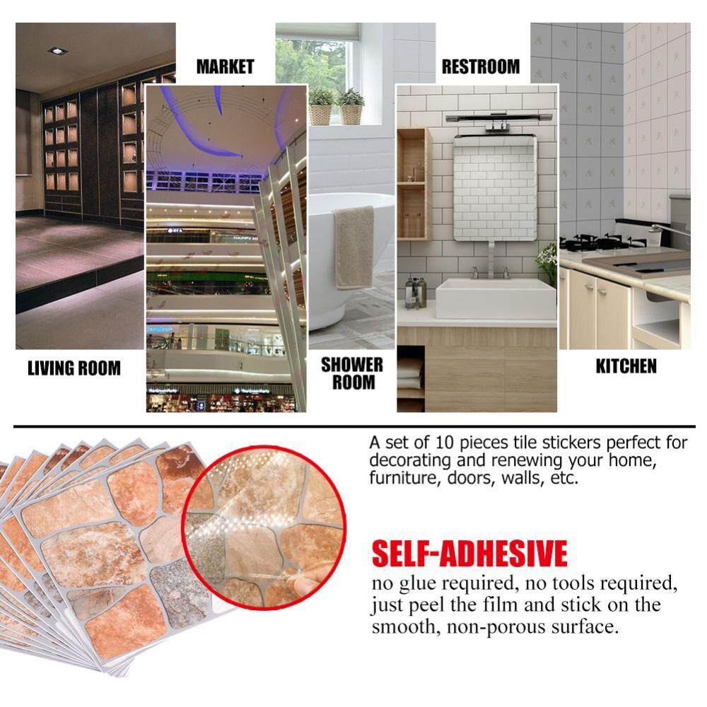 epayst 10pcs Self-Adhesive PVC Waterproof Wall Tile Sticker DIY Home Bathroom Decoration(20*20cm)