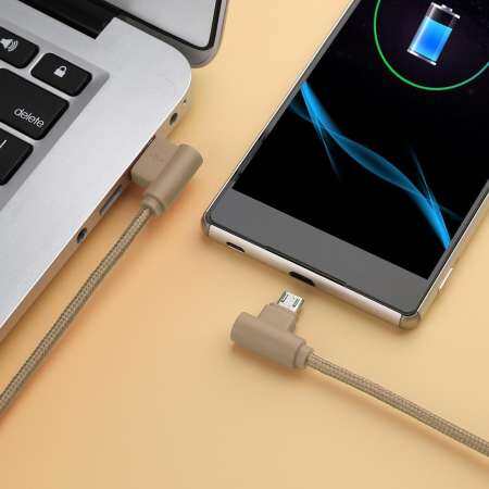 90 Degree USB2.0 to Micro USB 2.4A Fast Charging Data Cable(Beige)(3m)