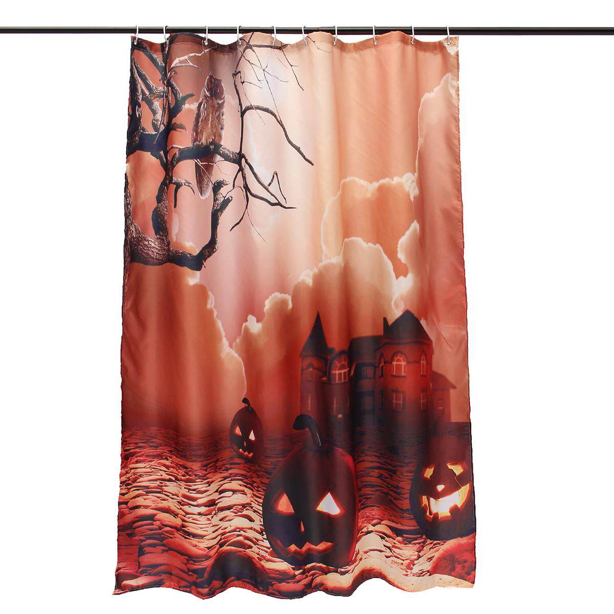 Halloween Con Cú Bí Ngô Ngôi Nhà Bị Ma Ám Tuổi Cây Treo Nhà Tắm 150*180 cm