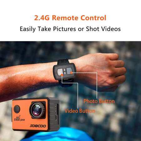 SOOCOO Voice Control S100Pro Wifi 4K Action Camera 2.0 Touch Screen with Gyro and Remote, GPS Extension(GPS Model not include), orange