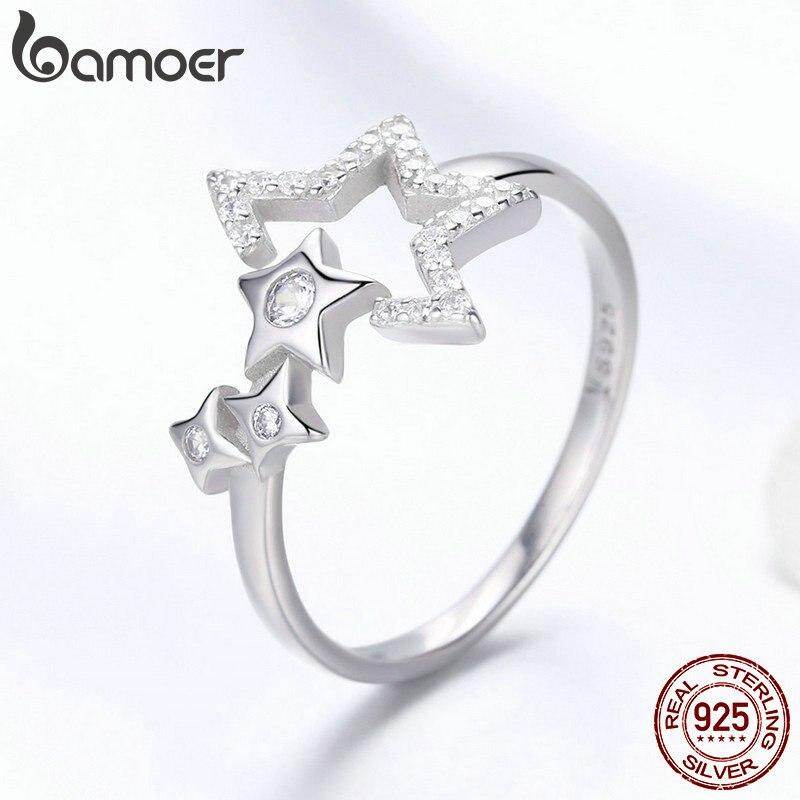 BAMOER Free Shpping October Authentic 925 Sterling Silver Luminous Star Waiting Adjustable Finger Rings for Women Wedding Engagement Jewelry SCR452