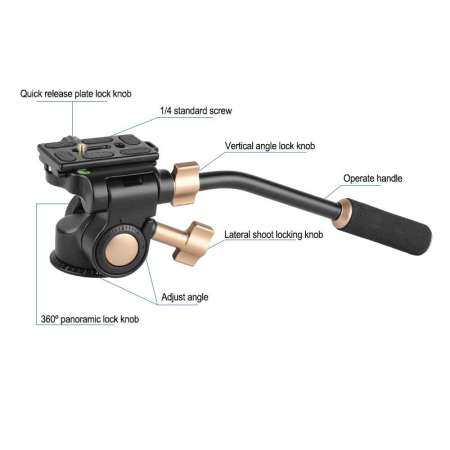 QINGZHUANGSHIDAI Q08S Aluminum 3-Way Fluid Head Rocker Arm Video Tripod Ball Head for DSLR Camera Tripod Monopod