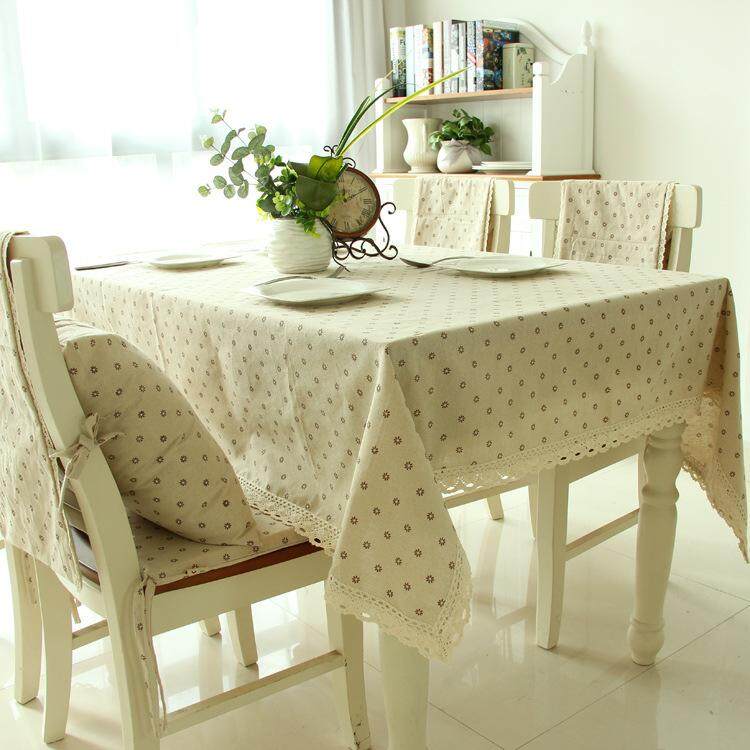 140*200cm Floral Fresh Style Table Cover Linen and Cotton Lace Edge Rectangular Table Cloth Home Hotel Textile