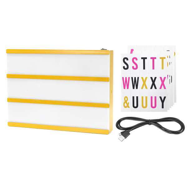 A4 CINEMATIC LIGHT UP LETTER BOX LED SIGN WEDDING PARTY CINEMA PLAQUE SHOP USB (Yellow） - intl