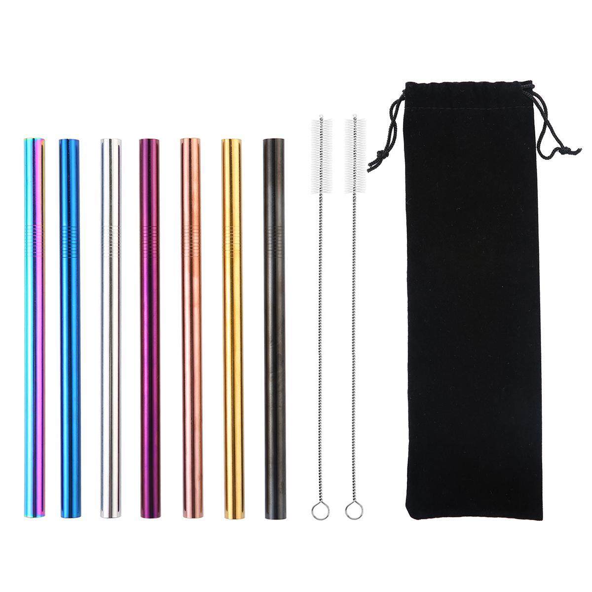 Jumbo Metal Straws Extra Wide Stainless Steel 4 Pack Reusable Travel Bag Tea