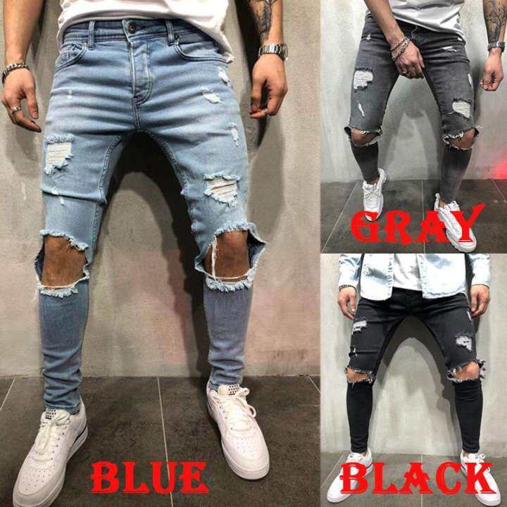 black ripped jeans knee holes