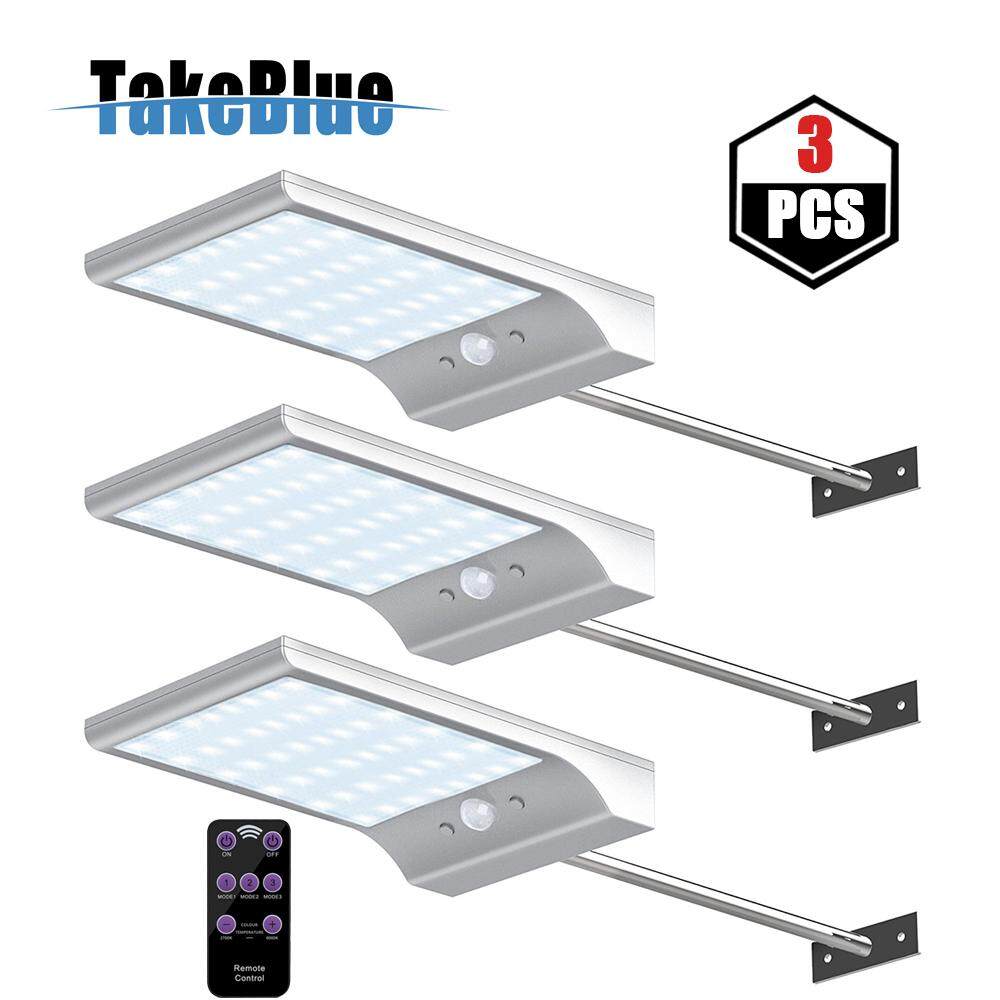 TakeBlue 48 LED Không Dây Chống Nước Năng Lượng Mặt Trời Cảm Biến Chuyển Động Đèn Ngoài Trời Có Điều Khiển từ xa Mờ Nhạt Với Phần Mở Rộng Cần 3 Gói