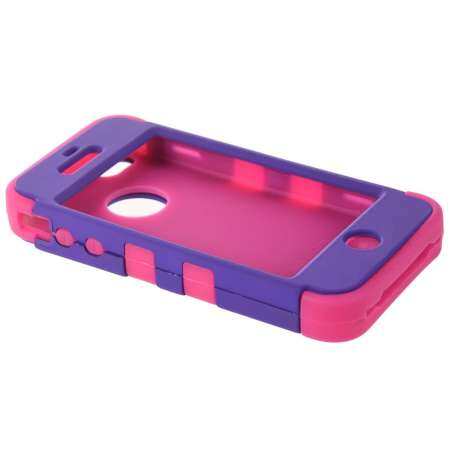 เคสกันกระแทกกันกระแทกไฮบริด Double Case สำหรับ IPhone 4 4 วินาที - องุ่น/สีชมพูร้อน - - แพคเกจ - INTL