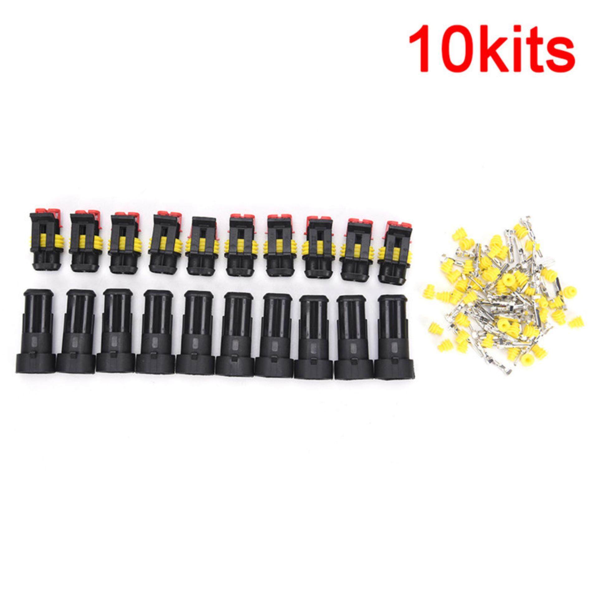 10 Kits 2 Pin Way Sealed Waterproof Electrical Wire Connector Plug Car Truck Set