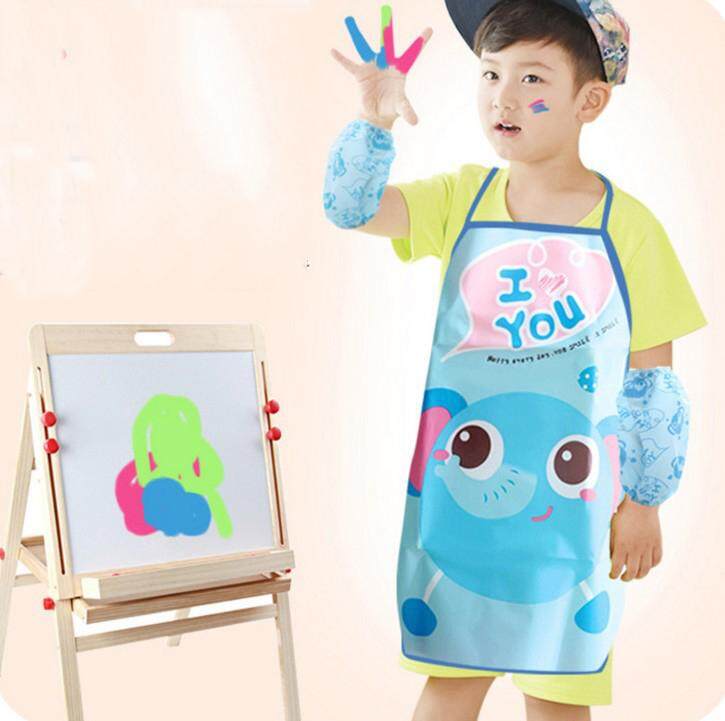 2 Pcs Cute Kids Chef Apron Sets Child Cooking Painting Waterproof Children Gowns Bibs Eating Clothes Drawing For Dinner