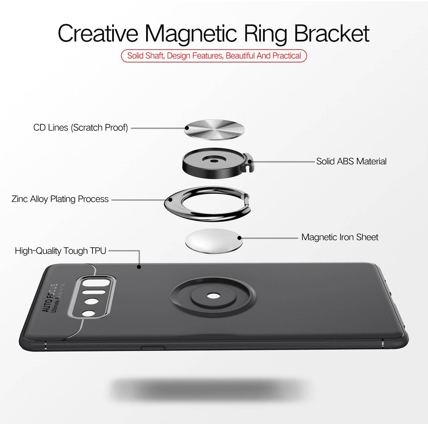 for Samsung Note8 Case [Black Metal Ring Buckle] Soft TPU Back Case Cover, 360 Degree Rotating Invisible Ring Kickstand Holder Bracket, Can work with Car Mount, Shockproof, Impact Resistant
