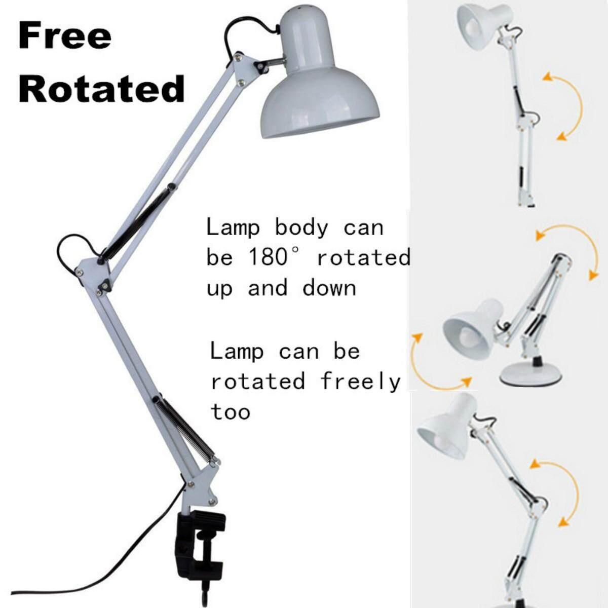 Flexible Swing Arm Clamp Mount Room Office Studio Table Desk Lamp Light White - intl