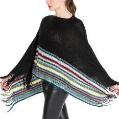Big Sale Fashion Elegant Women Tassel Shawl Winter Warm Irregular Stripe Stitching Pullover