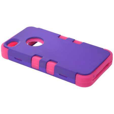 เคสกันกระแทกกันกระแทกไฮบริด Double Case สำหรับ IPhone 4 4 วินาที - องุ่น/สีชมพูร้อน - - แพคเกจ - INTL
