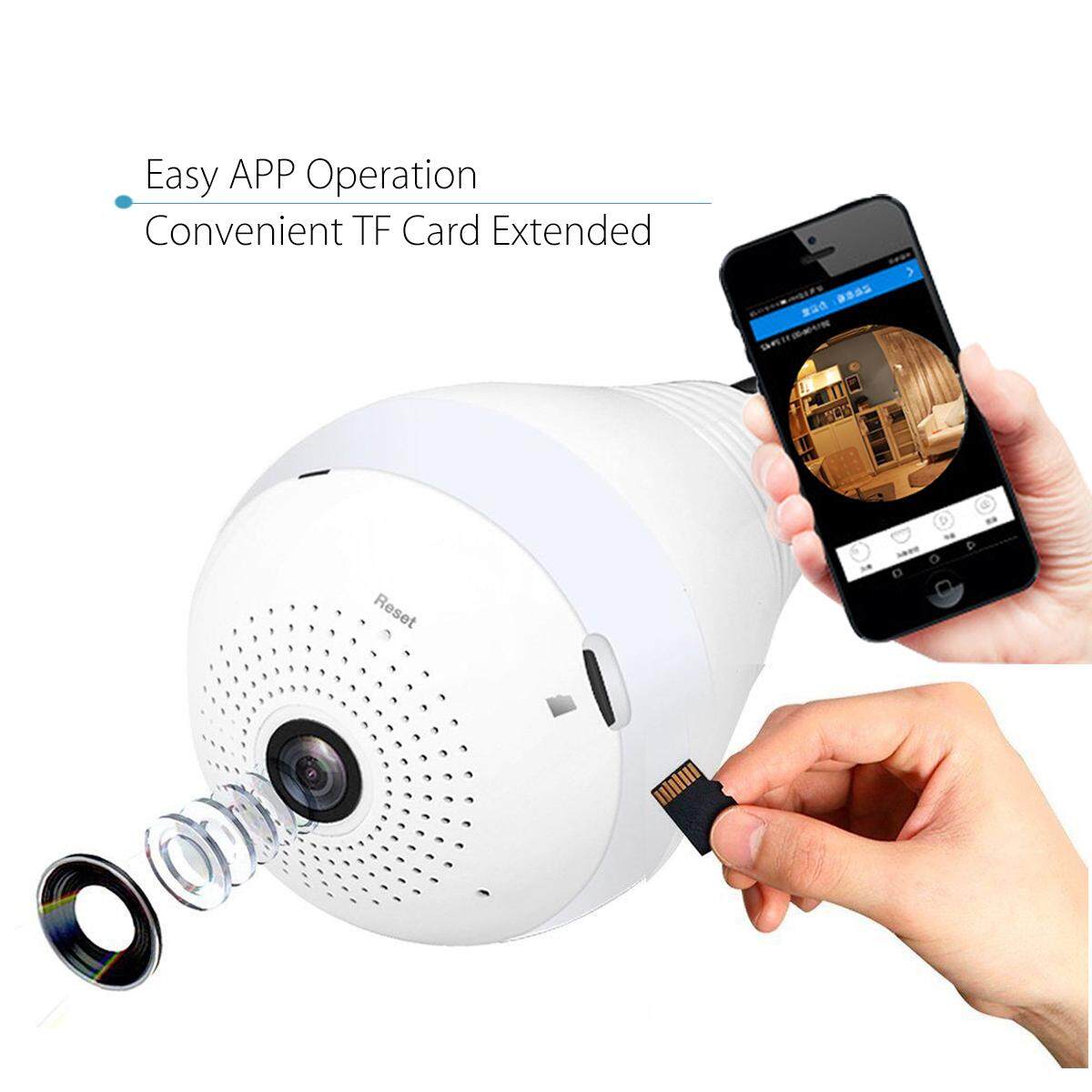 360° 1080P IR Panoramic Camera Adjustable Light Bulb Wifi FishEye CCTV Security