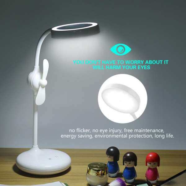 Led Makeup Mirror Eye - protection Lamps Stepless Adjustable Touch Control Table Lamp with fan - intl