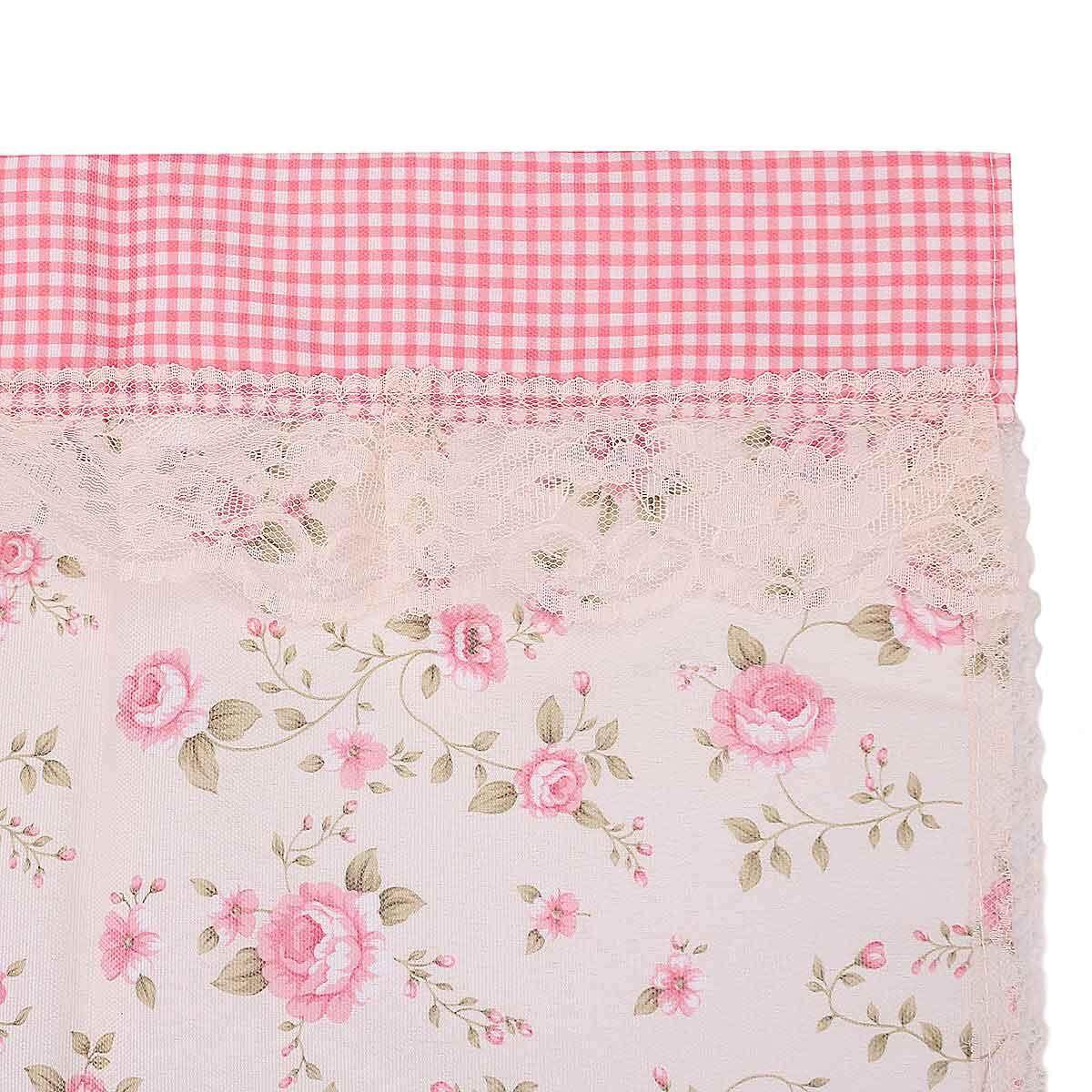 Country Style French Provincial Home Kitchen Blue Pink Rose/Plaid Cafe Curtain