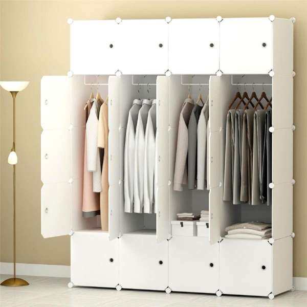 Trắng Di Động Tủ Quần Áo Tủ Quần Áo Phòng Ngủ Armoire Sắp Xếp Lưu Trữ Bền