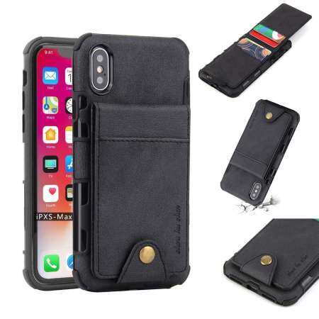 แนวตั้งหุ้มหนังพียูกระเป๋าเก็บบัตรเคส PC TPU สำหรับ iPhone XS สูงสุด 6.5 นิ้ว