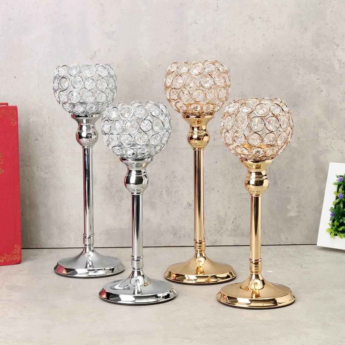 Crystal Wedding Party Event Table Tealight Votive Candle Holder Candlestick Gift Silver 30cm