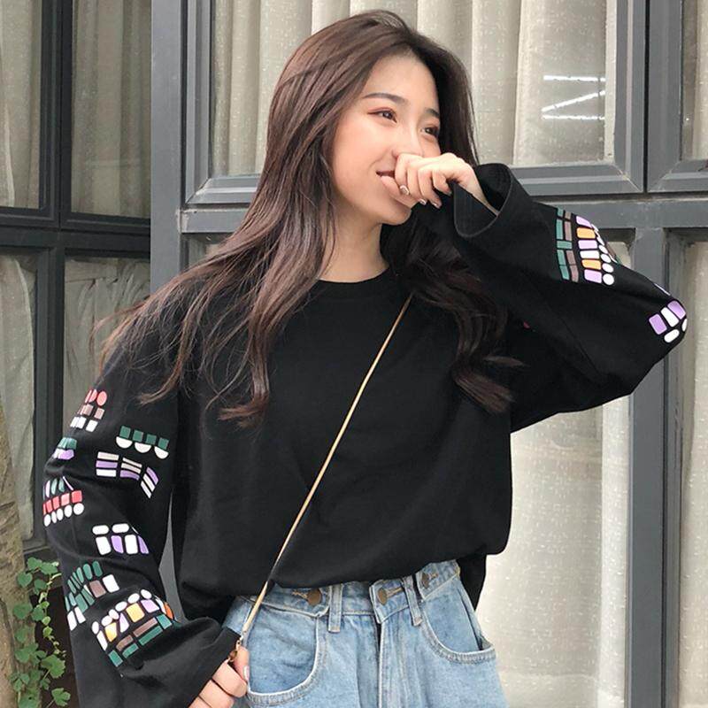 2019 New Style Long,sleeved T,shirt Female Harajuku Loose Korean Style Ulzzang Versatile Sleeves Printed INS Ultra,Fire of Tops