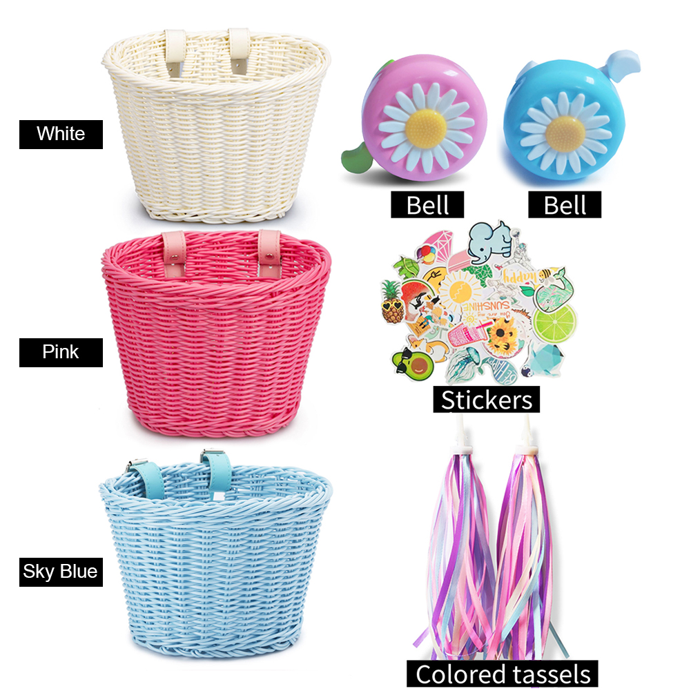 4 Cái/bộ Mây Giỏ Xe Đạp + Chuông + Tua + Sticker Dệt Bằng Tay Lưu Trữ Giỏ