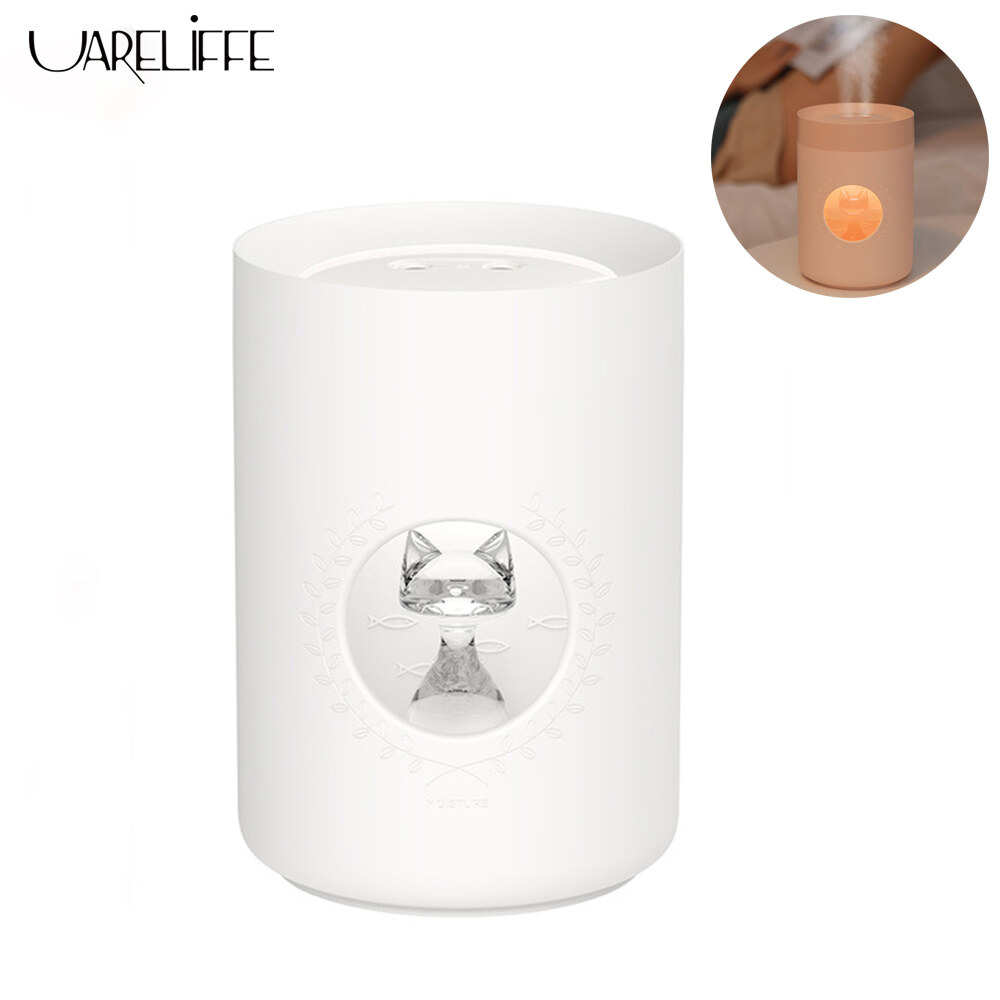Uareliffe 336 Mini USB Cute Desktop Ultrasonic Air Humidifier Crystal Cat Style Water Diffuser 800ML Capacity Double Spray Outlet Mist Maker