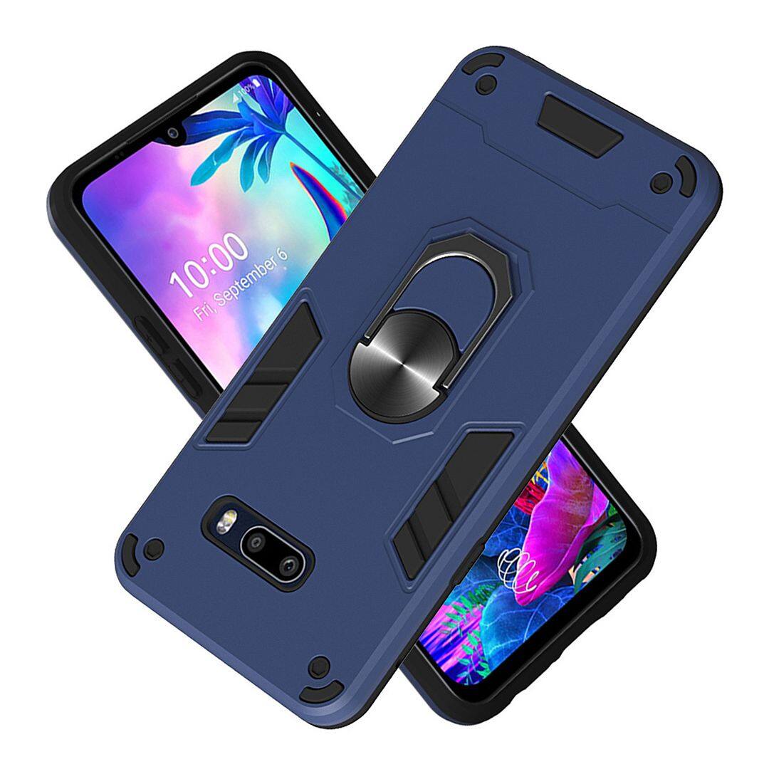 For LG G8X ThinQ (6.4 ) Case, 2in1 Soft Silicone TPU and Hard PC Shockproof Rotating Ring Bracket Support Stand Back Cover Phone Casing