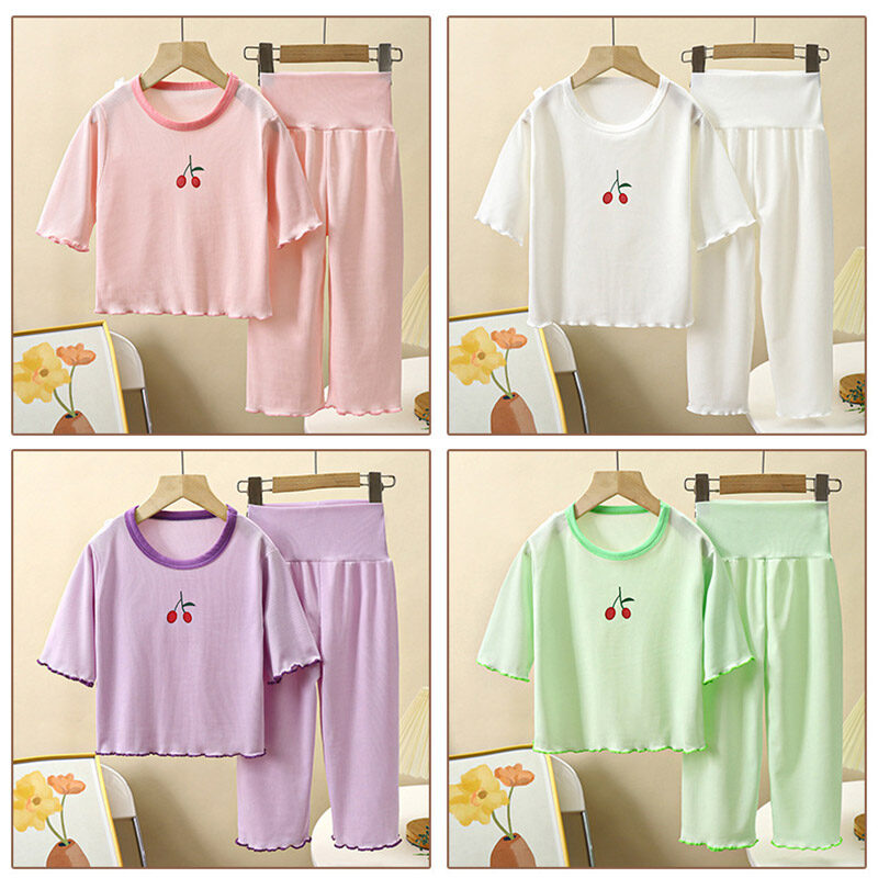 LS Girls pajamas home clothes lace little girl cute thin pajamas set