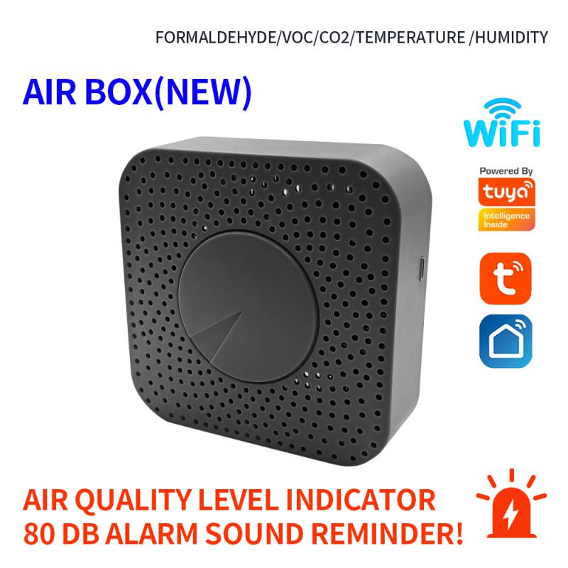 E Life Smart Store 5 In 1 Air Box Tuya Zigbee/Wifi Smart Air Box Air Quality Monitor CO2 VOC Gas Detector Sensor Automation Alarm Household Temperatur Humidity Sensor App Control Auto Alarm