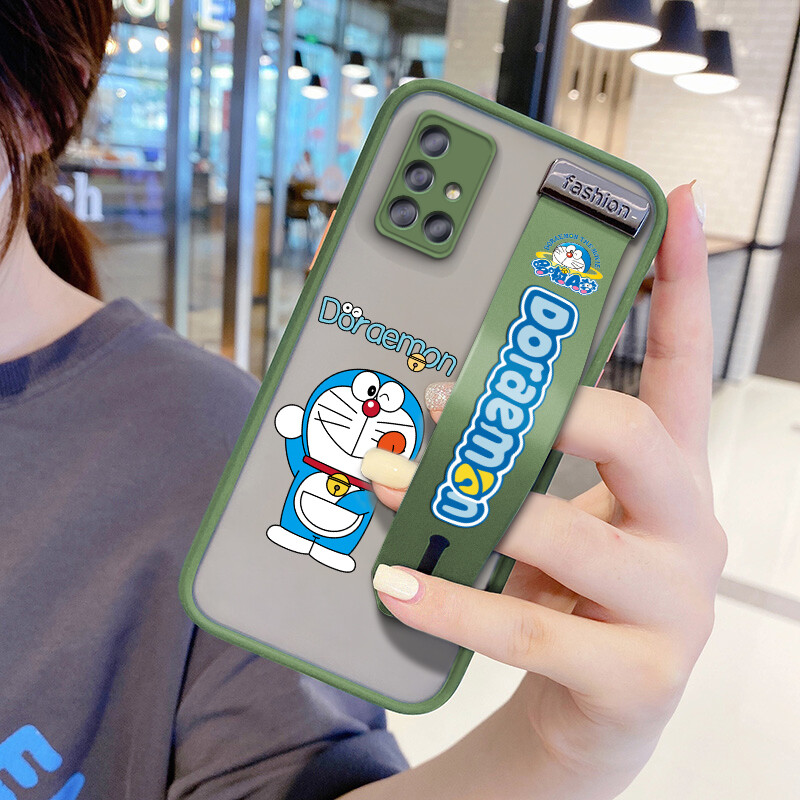 UCUC (With Wristband) Phone Case For Samsung Galaxy A51 Case For Girls Cartoon Doraemon Shockproof Frosted Back Soft Edge Full Lens Protection Cover Ultra Thin Phone Case