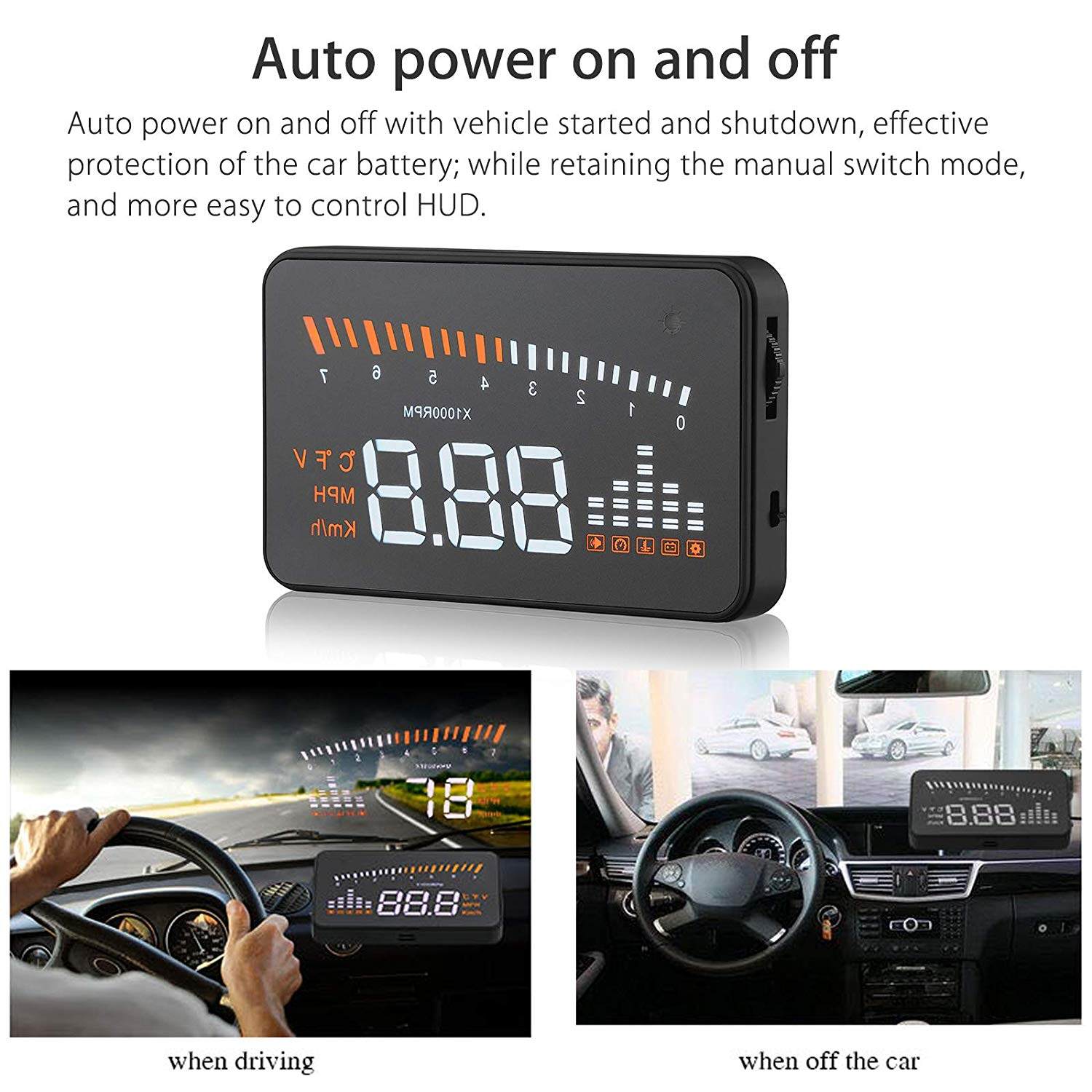 Jpk【hàng có sẵn】 X5 xe Màn hình hiển thị trên kính chắn gió HUD OBD II EOBD tự động kết hợp hệ thống cảnh báo quá tốc độ máy chiếu kính chắn gió Điện áp ô tô cảnh báo tốc độ