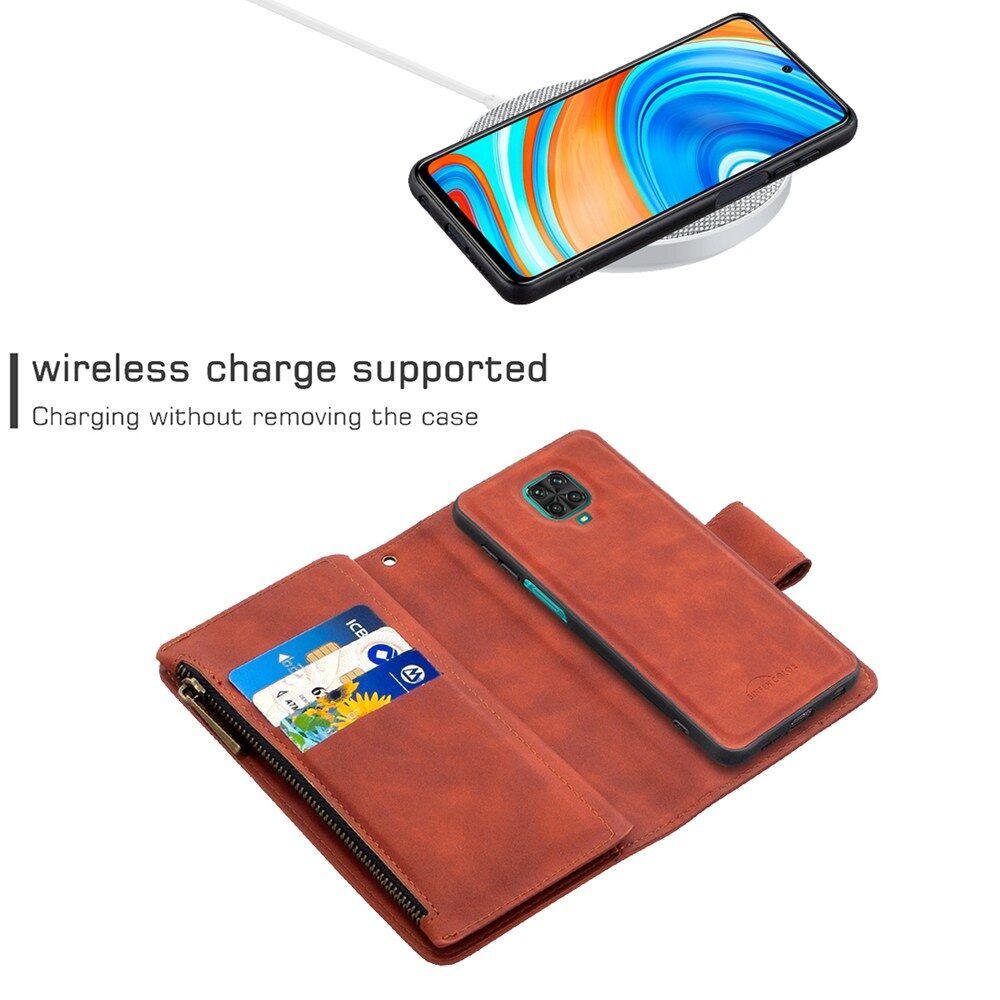 Ốp Điện Thoại Xiaomi Redmi Note 9/Redmi 10X(4G) ốp Da Kiêm Ví Kéo Khóa Cho Redmi Note 9S/Redmi Note 9 Pro/Redmi Note 9 Pro Max, Ốp Lưng 2 Trong 1 Có Thể Tháo Rời, Có Khe Đựng Thẻ