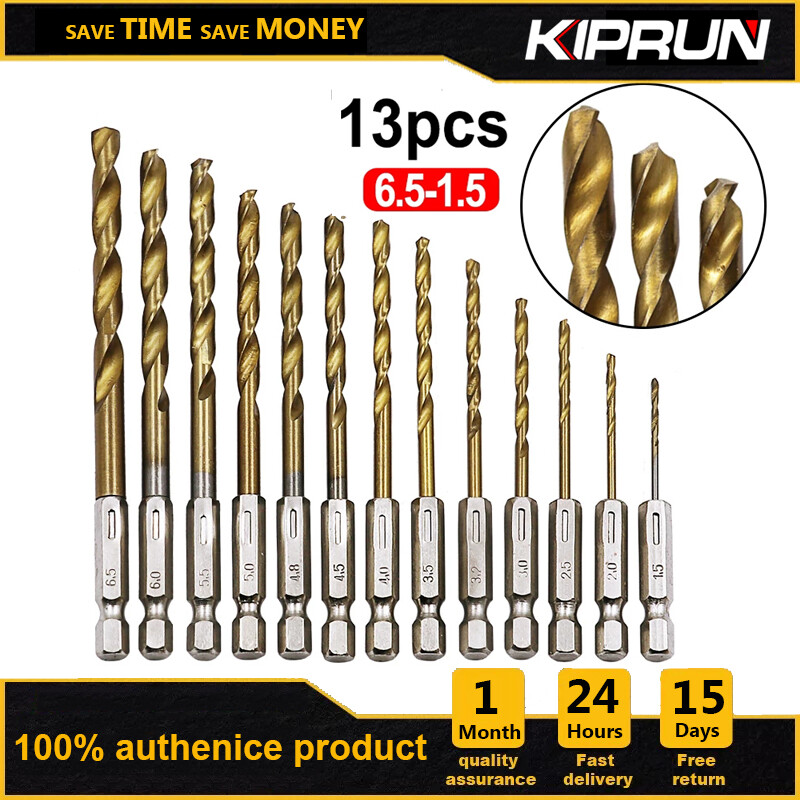 KIPRUN twist drill ,High quality 13pcs HSS hexagonal handle 6.35 mm twist drill electric screwdriver bit 1.5 - 6.5