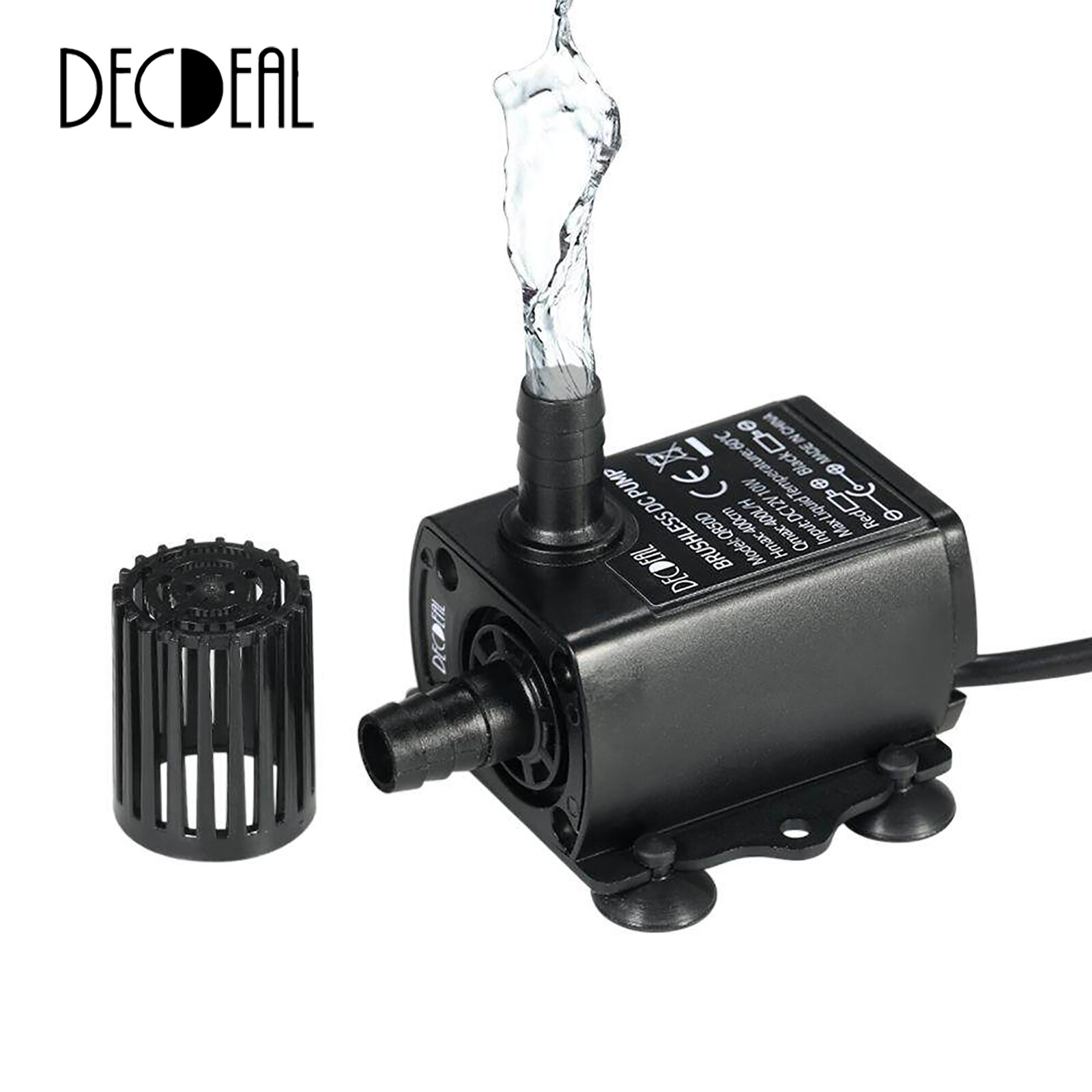 Decdeal Ultra-quiet Mini DC12V 10W Brushless Water Pump with 5.5*2.1mm Female Waterproof Submersible Fountain Aquarium Circulating 400L/H Lift 400cm